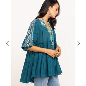 NEW WITH TAGS! Free People Dreamweaver Embroidered Tunic, Teal Combo, Size Small